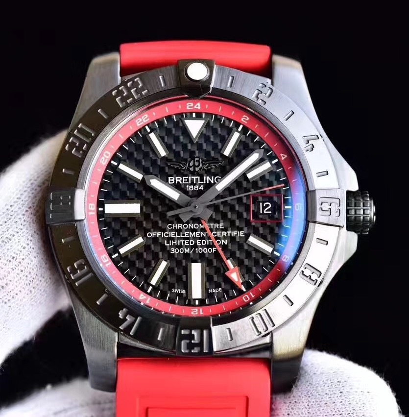 Avenger GMT DLC GF Best Edition Black Forged Carbon Dial on Red Rubber Strap A2836