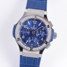 Big Bang 44mm SS V6F Blue Dial diamond bezel on Blue Gummy Strap
