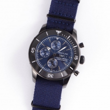 SUPEROCEAN  44MM BLACK CERAMIC BEZEL BLUE DIAL ON BLUE NYLON STRAP A7750