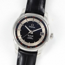 De Ville Hour Vision 41mm SS VSF Black/Silver Dial on leather A8500 Super Clone