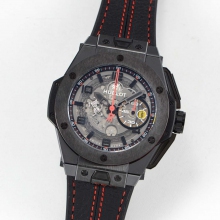 Big Bang Ferrari Unico Black Ceramic V6F Skeleton Dial Gummy Strap HUB1288